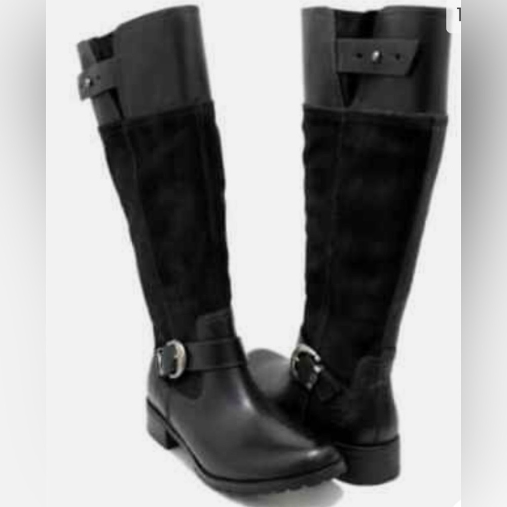 Timberland Bethel Black Leather Suede Low Heeled Tall Riding Boots Size 11 W